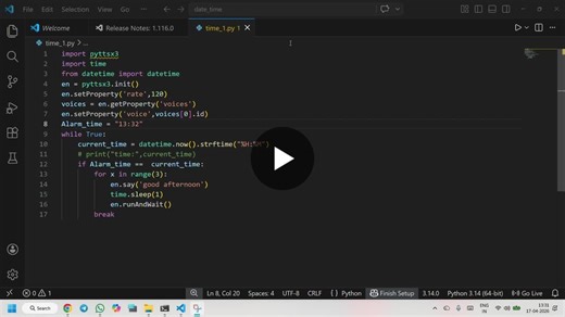 Python Voice Alarm Clock with pyttsx3 | Relangi Hemanth Kumar posted on the topic | LinkedIn