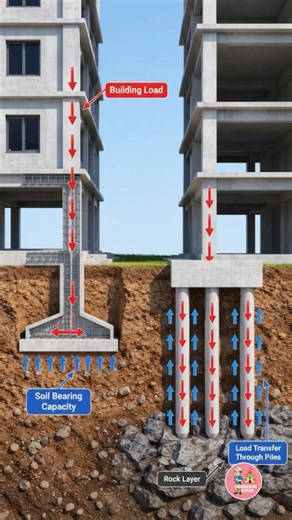 How Buildings Transfer Load to the Ground 🏗️ | Shallow vs Pile Foundation Explained ⚙️🚧
