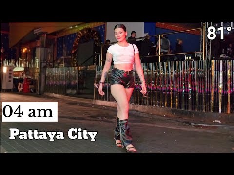 Pattaya,Thailand Nightlife " 04 AM " Walking Street Red-light District. 