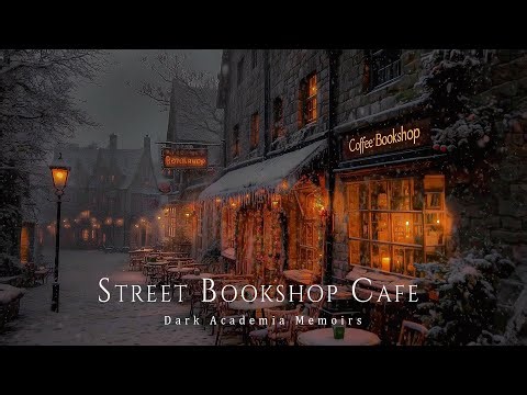 Foggy Winter Street Bookshop Cafe ✨ Dark Academia Ambience in a Snowy Glowing Alley for Deep Study