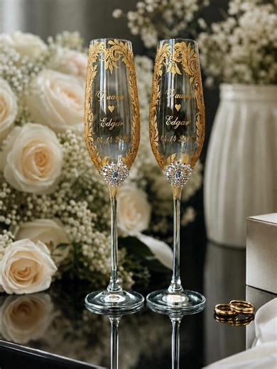 Engraved Bride Toasting Set, Gold Wedding Champagne Flutes and Cake Server Set - Etsy
