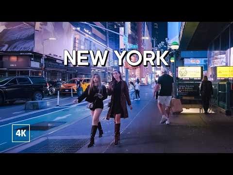 Walking in New York at Night / Explore Midtown Manhattan / NYC Walking Tour 4K