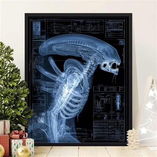 Alien Xenomorph Blueprint Poster, Sci Fi Horror Art Print, HR Giger Inspired Wall Display - Etsy