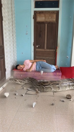 The python slithered into the hole in Hana's floor