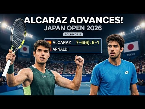 Carlos Alcaraz Defeats Matteo Arnaldi 7-6(6), 6-1 to Reach Japan Open Quarterfinals