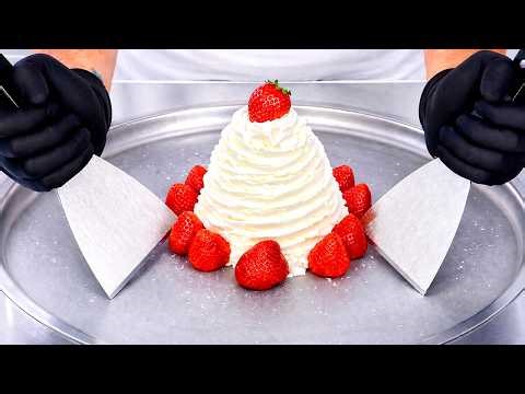 Strawberries & Cream - Ice Cream Rolls | ASMR