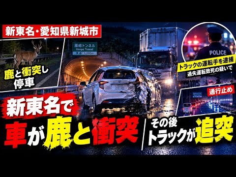 【新東名・死亡事故】シカ衝突で停車中の乗用車にトラック追突 車外の20代女性がはねられ死亡17日午後11時50分ごろ、愛知県新城市の新東名高速道路上り線で、