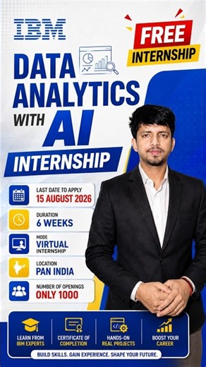 IBM Data Analytics with AI Internship 2026 🔥 | FREE 6-Week Internship | Apply Before 15 AUGUST