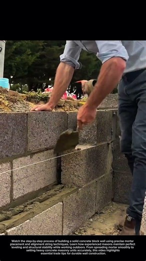 How Pros Lay Heavy Concrete Blocks Perfectly 🧱 #masonry #construction #bricklaying