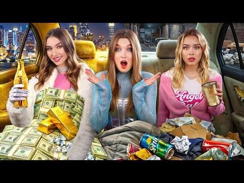 Living in a Car for 24 Hours! Birthday Party for Billionaire vs Homeless Girl