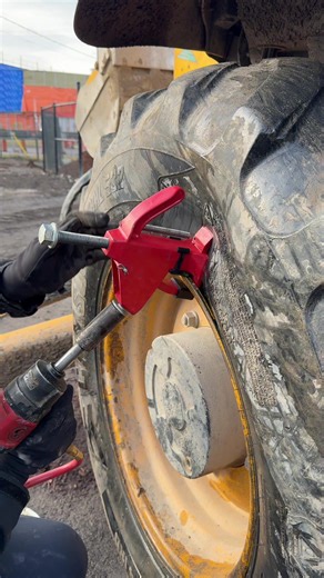 This tool breaks backhoe tire beads!#tiredoctor #tireguy #beadbuster #tires #beadbreaker