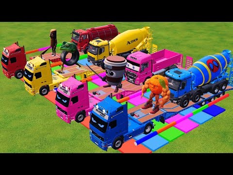 Offroad to Garage - Transporting Colorful Rainbow Marvel Trailer Trucks - Farming Simulator 22 #7