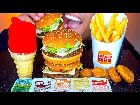 BURGER KING | CHEESEBURGERS CHICKEN NUGGETS FRIES | ICE CREAM DIPPED CONE CHERRY FLAVOR | ASMR MUKBA