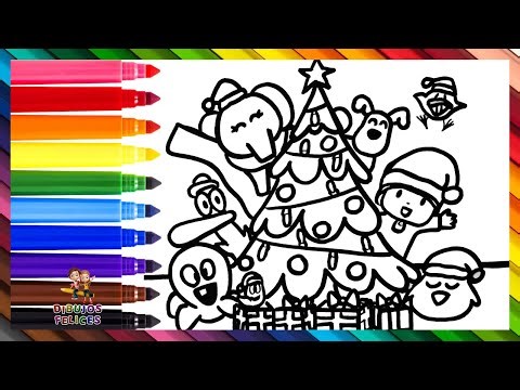 Dibuja y Colorea A Pocoyó Y Sus Amigos Durante Navidad 🎁👶👧🐘🦆🐶🐙🐦🎁 Dibujos Para Niños