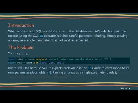 How to Use SQL IN Operator with Parameter Binding in Node.js SQLite