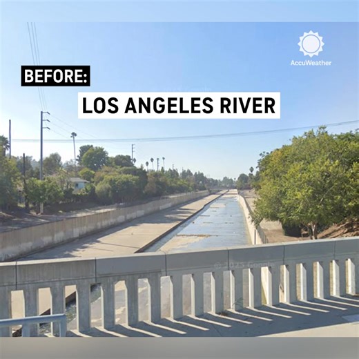 Before-and-after footage shows how an atmospheric river transformed the Los Angeles River, sending water surging through the channel after torrential rain soaked Southern California. | AccuWeather