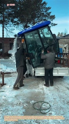 Factory Workers Lifting Farm Truck Cab | Heavy Lifting Teamwork 🌾