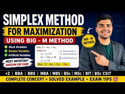 Simplex Method Big M Maximization | Exam Question Solution