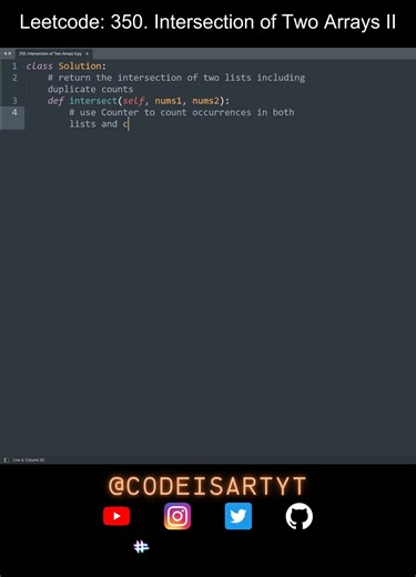 Leetcode 350. Intersection of Two Arrays II in Python | Python Leetcode | Python Coding Tutorial