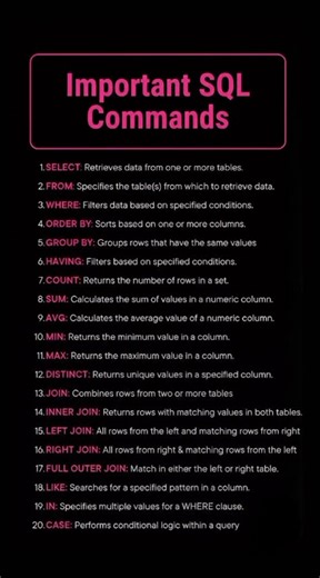 important commands in sql for freshers #sql #excel #viral #shorts