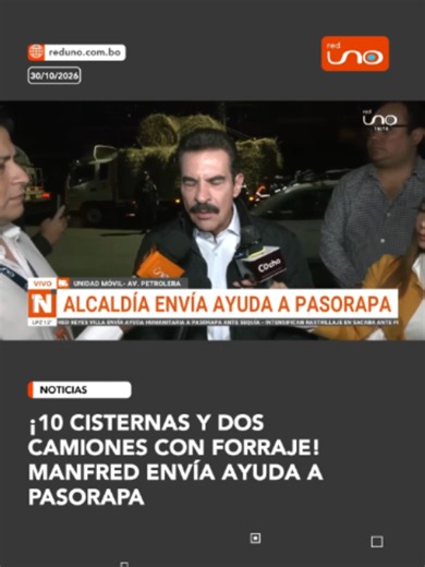 #Comunidad | Ante la grave sequía que afecta a Pasorapa y la muerte de ganado por falta de agua y alimento, el alcalde de Cochabamba, Manfred Reyes Villa, anunció el envío de 10 camiones cisterna con agua y dos camiones con forraje. La ayuda será costeada con sus propios recursos y a título personal, sin utilizar fondos municipales. ▶️ Más información en www.reduno.com.bo #RedUno #RedUnoDigital #Cochabamba #Bolivia #Pasorapa #Sequía