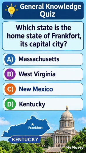 Which state is the home state of Frankfort, its capital city? #heartbeatsgk #quiz #usa #english