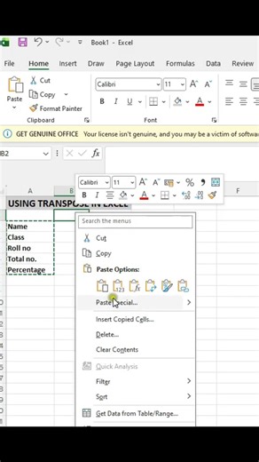 Using Tranpose in Excel