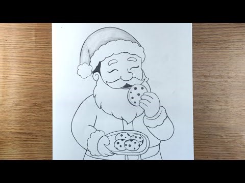 Santa claus eating cookies pencil drawing | christmas festival art