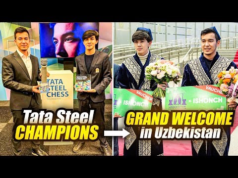 Grand Welcome of Tata Steel Champions Nodirbek Abdusattorov and Sindarov in Uzbekistan