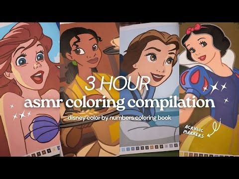 Complete 3 Hours Relaxing ASMR Coloring Compilation 🖍️👑 Disney color by numbers | acrylic markers