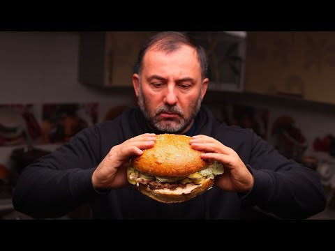 JUICY HOMEMADE BURGER WITH A HUGE PATTY.