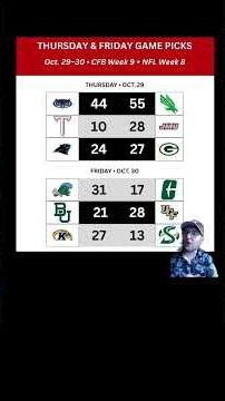 Here are my picks for Thursday (Oct. 29) and Friday (Oct. 30) in college football and the NFL, inclu