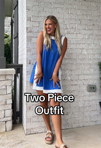 This two piece tunic outfit that looks like a dress but has shorts! I’m 5’2 135 wearing the small! #twopieceset #twopieceoutfit #tunicstyle #summerset #colorblocking