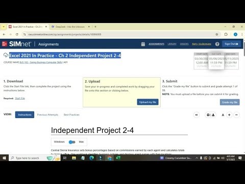 Excel 2021 In Practice - Ch 2 Independent Project 2-4 | Simnet Week 1 Excel Chapter 2-4 Mac 1-4 3-4