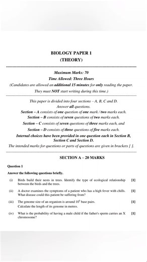ISC Class 12 Biology 2026 🧬🔥 | Board Pattern Practice Paper#isc#biology#iscbiology#shorts#ytshorts