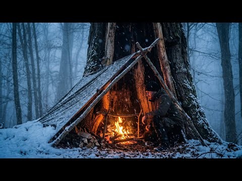 Survival Challenge in Heavy Snow and Blizzard-13°C TemperatureAlone in the Deep Wild,and Cold Jungle