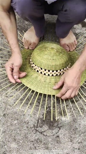 Weaving a bamboo hat by hand! 🧺 #HandmadeCraft