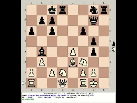 Asymptote 0.8 vs Stockfish 250702 | King's Pawn: Open Game #chess