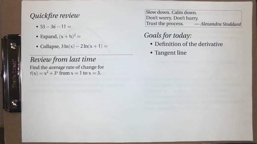 Definition of the derivative and tangent lines (Business Calc; Lecture 1-8; Fall 26)