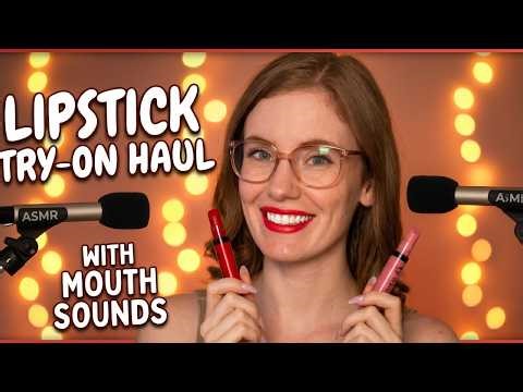 Emma Ruby ASMR Lipstick Try On Haul with Mouth Sounds 💄