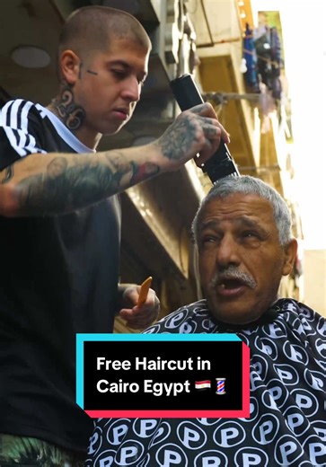I gave a FREE haircut in Cairo, Egypt 👀🇪🇬💈 This is 68 year old Sayed, a copper plant worker with a ton of wisdom 🥹 #barber #haircut #egypt #arabic #barbershop