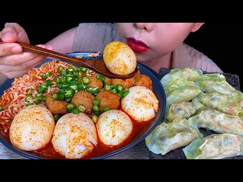 Soft Boiled Eggs, Pork Dumpling & Spicy Noodles * MUKBANG SOUNDS *