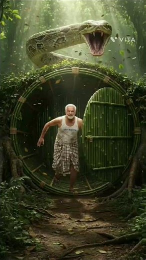 Giant Python Chase 😱 Old Man Escapes Into Secret Bamboo Bunker |