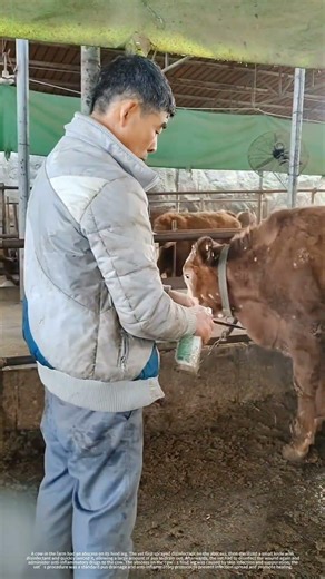 The vet performs standard pus drainage and anti-inflammation on the cow.