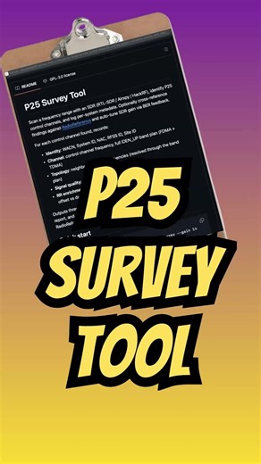 Tired of looking up P25 Control Channels in Radio Reference when you come across a new one using your SDR? Lindsay, from Radio Reference, developed a new tool to help cross reference P25 Control Channel signals with the Radio Reference Database. The new tool is called P25 Survey and requires you to have a SDR and a Linux Operating System. The GitHub page is here: https://github.com/blantonl/p25-survey And the Radio Reference Discussion Thread is here: https://forums.radioreference.com/threads/p2