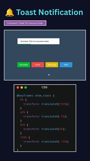 Animated Toast Notifications with Progress Bar Using HTML CSS & JavaScript 🔔