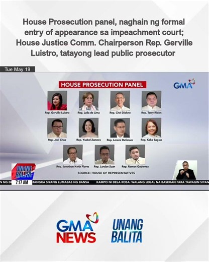 House Prosecution panel, naghain ng formal entry of appearance sa impeachment... | Unang Balita