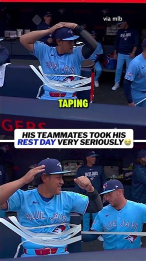 Myles Straw made sure Kazuma Okamoto didn't over do it 😅 (🎥: mlb) #mlb