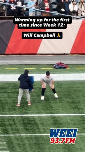 Warming up for the first time since Week 12: Will Campbell. He’s officially active for today against Miami 🙏 #patriots #patsnation #gopats #patriotsnation #willcampbell | WEEI Boston's Sports Original