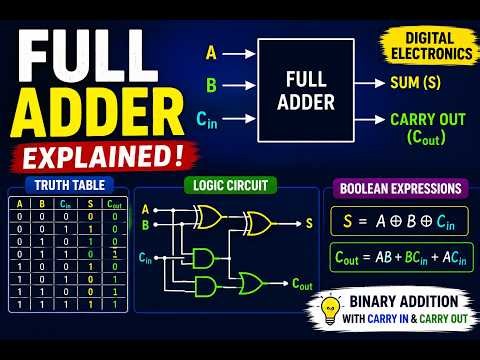 Full Adder Explained 🔥 | Truth Table, Logic Circuit & Boolean Expression | Digital Electronics
